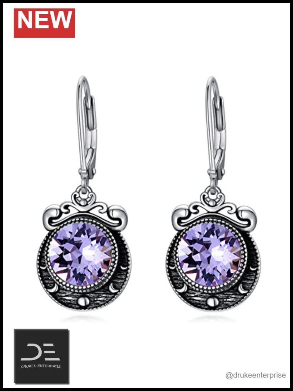 Sterling Silver Moon Phase Leverback Drop Earrings Gift for Women